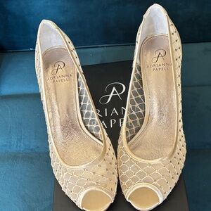 Adrianna Papell Gold Mesh Peep-Toe Heels